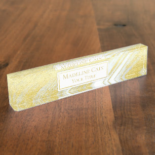 Gold foil marble agate abstract modern gold name desk name plate