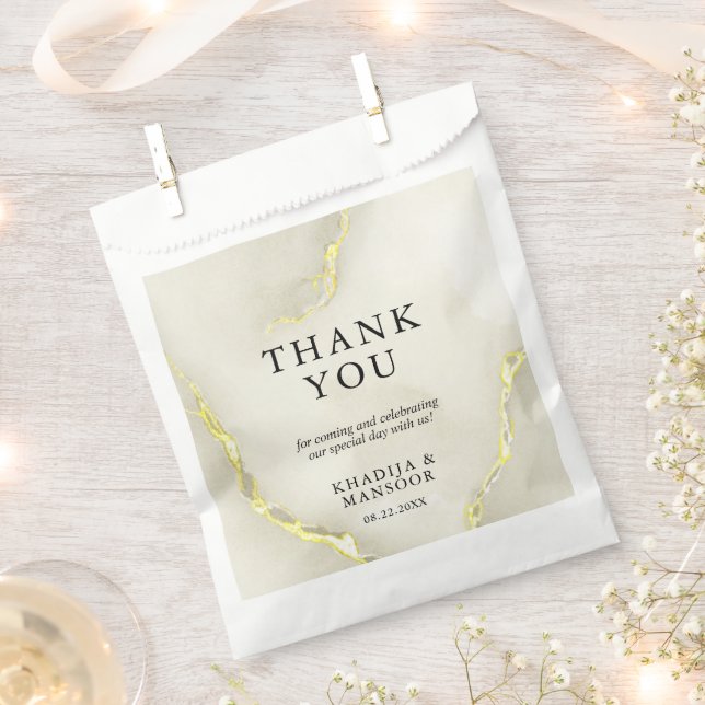Gold Foil Marble Texture Wedding Thank You Favor Bag (Clipped)
