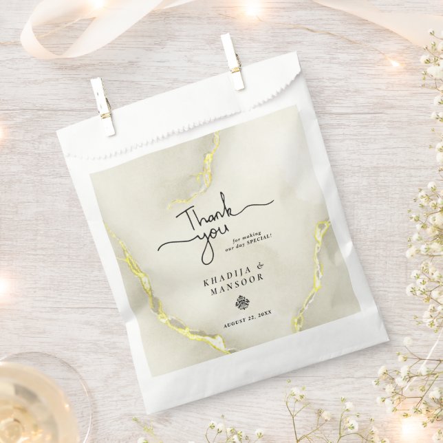 Gold Foil Marble Texture Wedding Thank You Favor Bag (Clipped)
