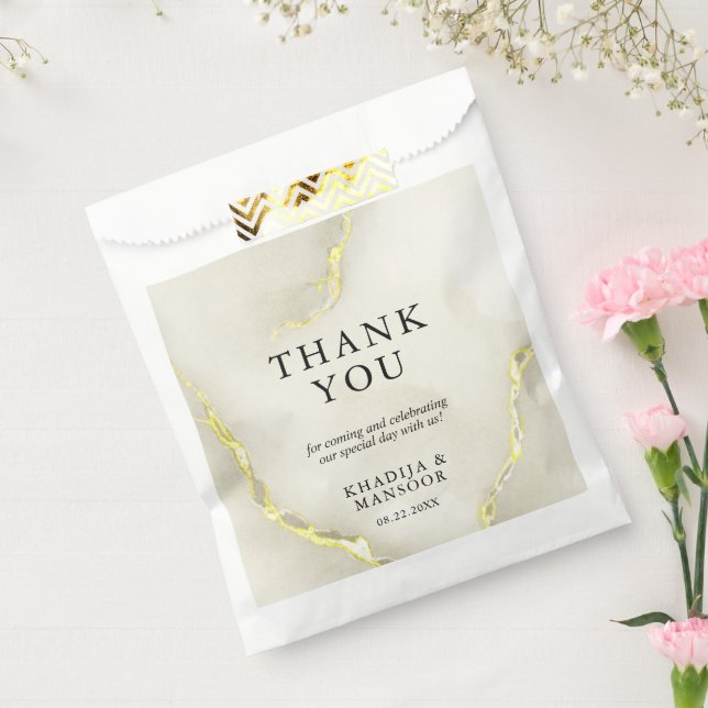 Gold Foil Marble Texture Wedding Thank You Favor Bag (Sealed)
