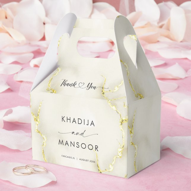 Gold Foil Marble Texture Wedding Thank You Favor Boxes (Wedding)