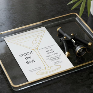 Gold Foil Martini Minimalist Stock the Bar Shower Invitation