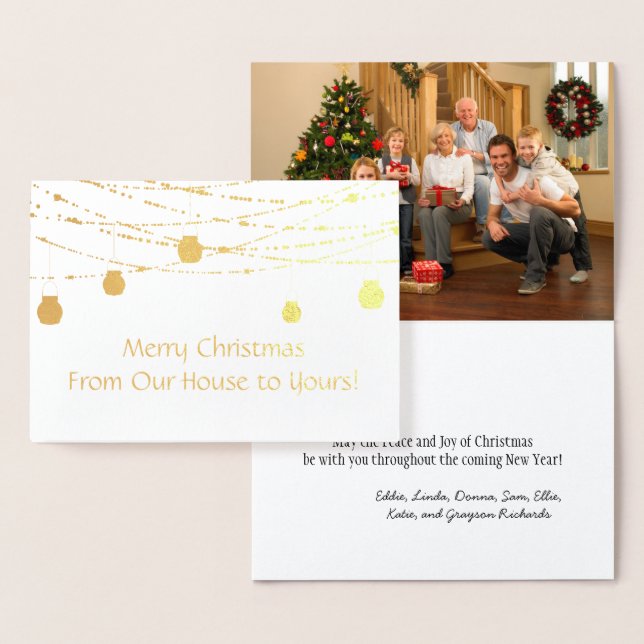 Gold Foil Mason Jar String Lights Photo Christmas Foil Card (Display)