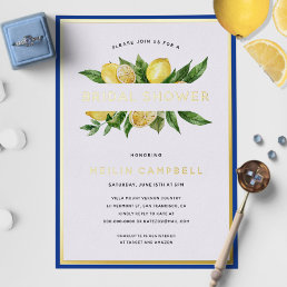 Gold Foil Mediterranean Tile Lemon Bridal Shower Foil Invitation