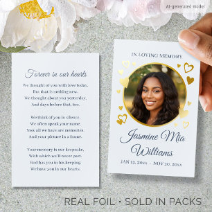 Gold Foil Memorial Funeral Photo Script Blue Card