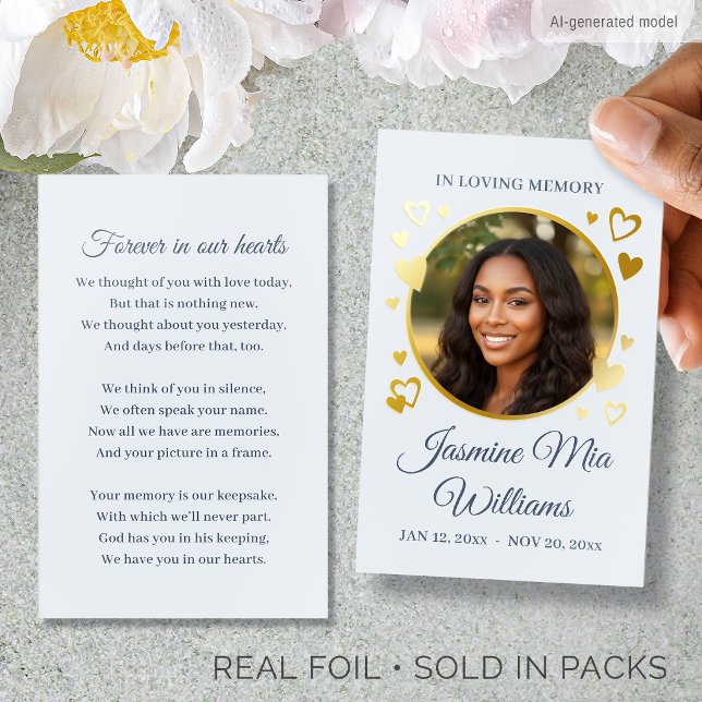 Gold Foil Memorial Funeral Photo Script Blue Card (Creator Uploaded)