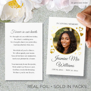 Gold Foil Memorial Funeral Photo Script White Card