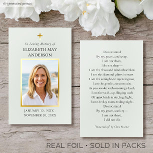Gold Foil Memorial Funeral Prayer Photo Green Card