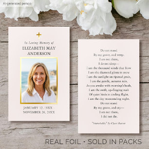 Gold Foil Memorial Funeral Prayer Photo Pink Card
