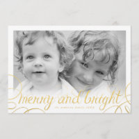 Gold Foil Merry and Bright Holiday Photo Card