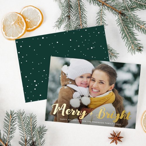 gold foil merry bright Christmas card