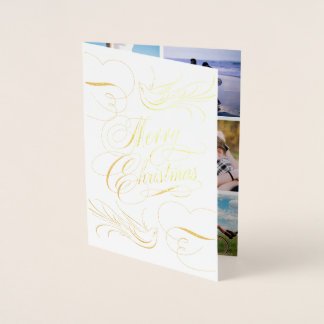 Gold Foil Merry Christmas Calligraphy Doves Photo Foil Card