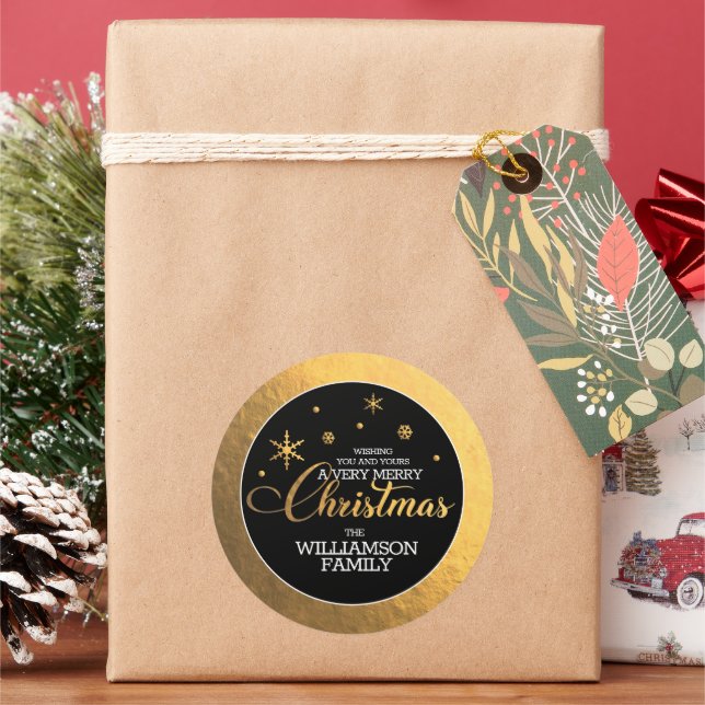 Gold Foil Merry Christmas Classic Round Sticker (Holiday)