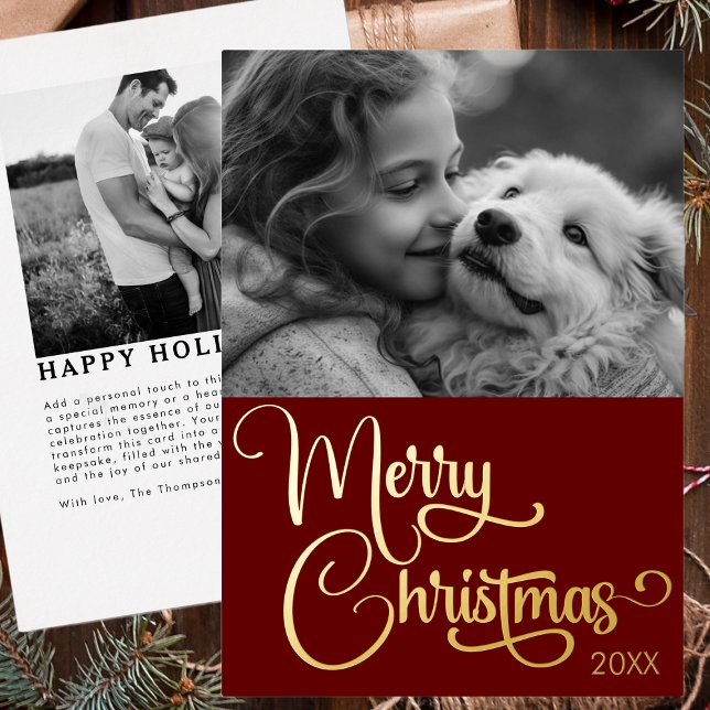 Gold Foil Merry Christmas Custom Family Picture  Holiday Card (Creator Uploaded)