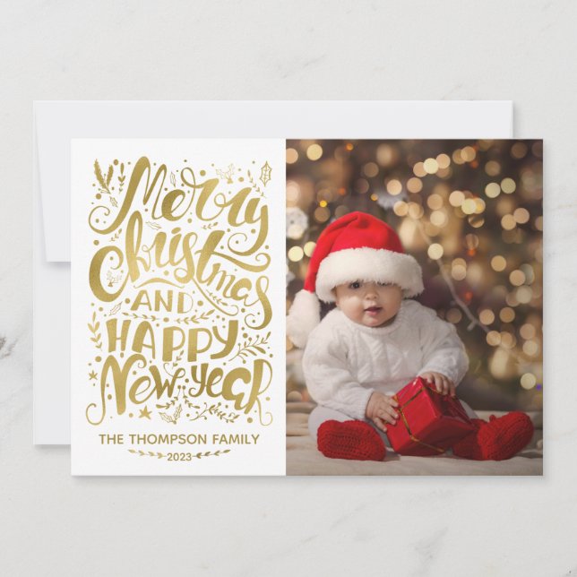 Gold Foil Merry Christmas Happy New Year Card (Front)
