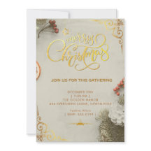 Gold Foil Merry Christmas Holiday Party Invitation