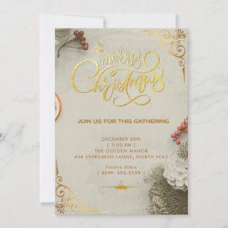 Gold Foil Merry Christmas Holiday Party Invitation