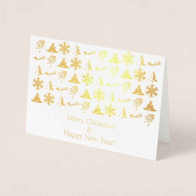 Gold foil Merry Christmas icons card (Front)