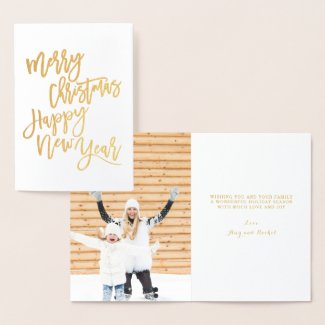 Gold Foil Merry Christmas New Year Holiday Photo Foil Card