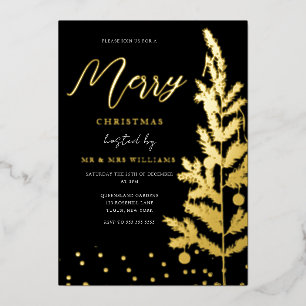 Gold Foil Merry Christmas Party Tree Golden Foil Invitation