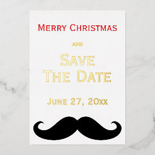 Gold Foil Merry Christmas Save The Date Moustache Foil Invitation