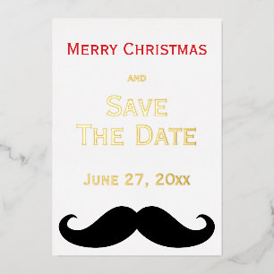 Gold Foil Merry Christmas Save The Date Moustache Invitation