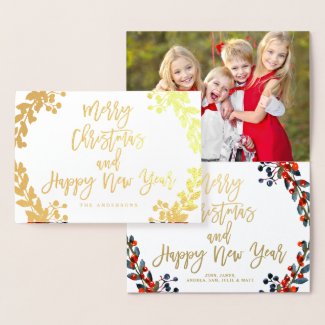Gold Foil Merry Christmas Script Holiday Photo Foil Card