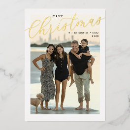 Gold foil Merry Christmas simple script modern Foil Holiday Card