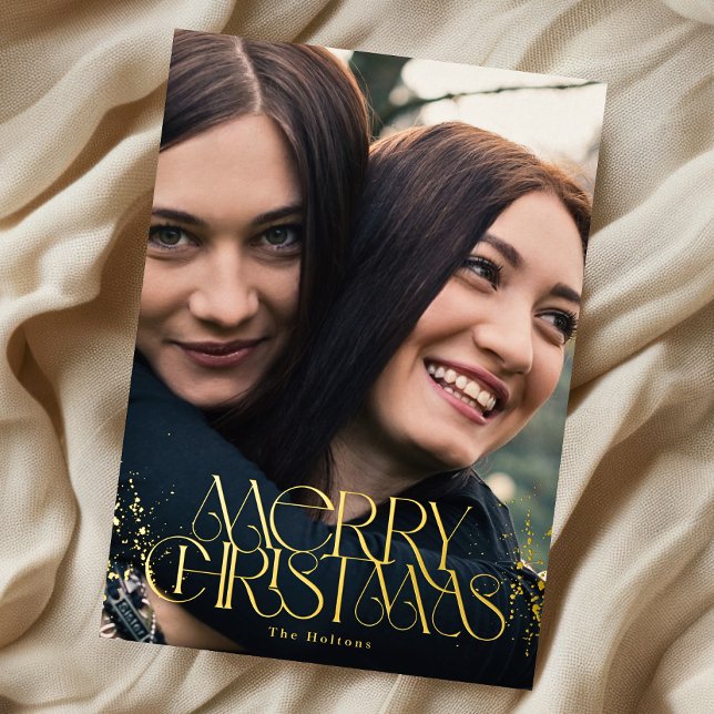 Gold Foil Merry Christmas Stylish Typography  Foil Holiday Card (Creator Uploaded)