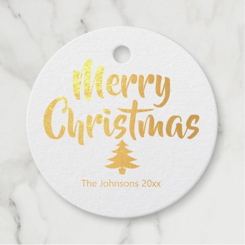 Gold Foil Merry Christmas Tree Favor Gift Tag