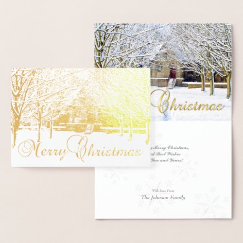Gold Foil Merry Christmas Winter Scene  Greeting Foil Card