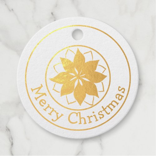 Gold Foil Merry Christmas with Poinsettia  Foil Favor Tags