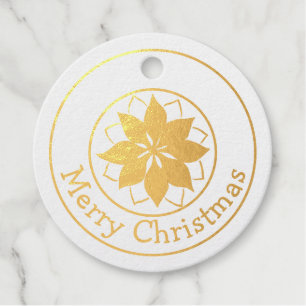 Gold Foil Merry Christmas with Poinsettia Foil Favor Tags