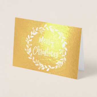 Gold Foil Merry Christmas Wreath Photo Card | Zazzle