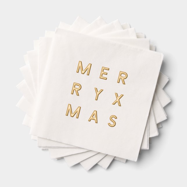 Gold Foil Merry Xmas Cocktail Napkins (Insitu (Stacked))