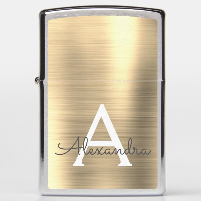 Gold Foil Metallic Metal Monogram Zippo Lighter (Front)