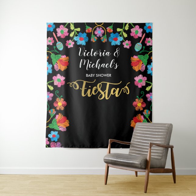 Gold Foil Mexican Fiesta Embroidery backdrop (In Situ)