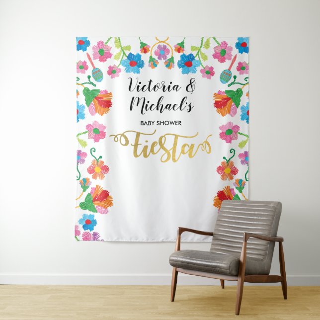 Gold Foil Mexican Fiesta Embroidery backdrop (In Situ)