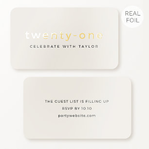 Gold Foil Mini 21st Birthday Invitation Ecru Cards