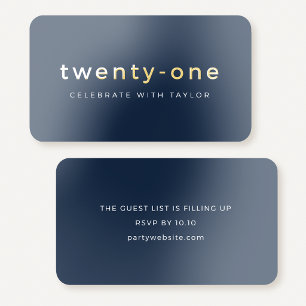 Gold Foil Mini 21st Birthday Party Invitation Blue Business Cards