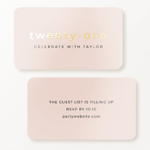 Gold Foil Mini 21st Birthday Party Invitation Pink Business Cards