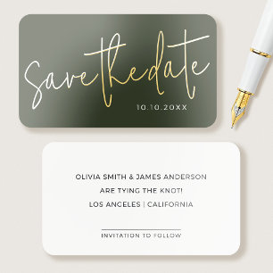Gold Foil Mini Save the Date Wedding Olive Green Business Cards