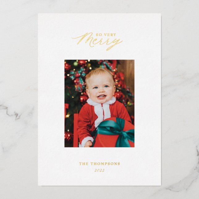 Gold Foil Minimal So Very Merry Photo Holiday Card (Front)