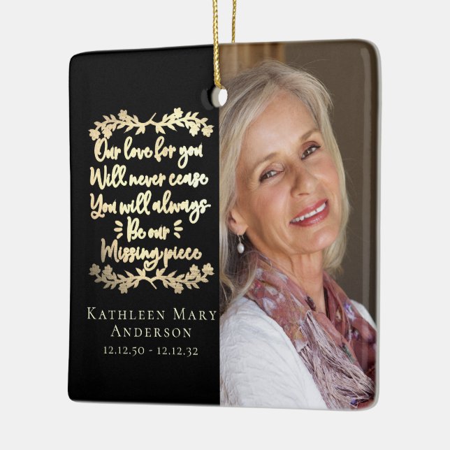 Gold Foil Missing Piece Memorial Photo Keepsake Ceramic Ornament (Left)