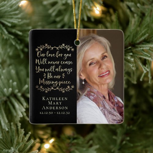 Gold Foil Missing Piece Memorial Photo Two Sided Ceramic Ornament