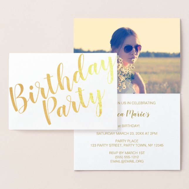 Gold Foil Modern Birthday Party Invitation Photo (Display)