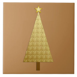 Gold foil modern Christmas tree Ceramic Tile