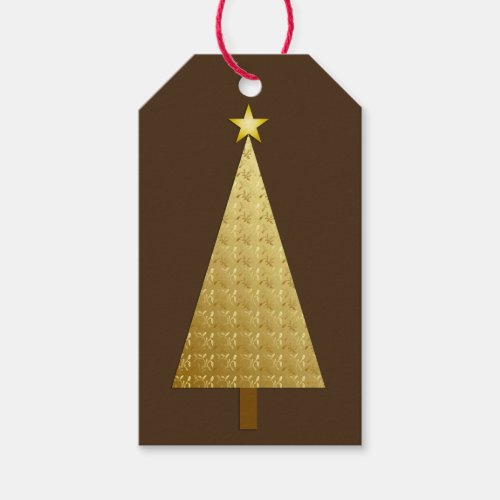 Gold foil modern Christmas tree Gift Tags