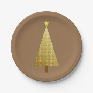 Gold foil modern Christmas tree Paper Plates