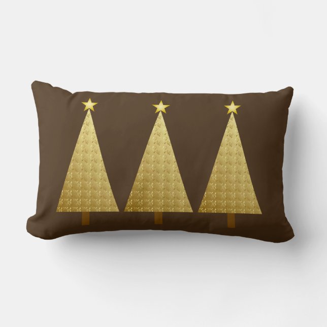 Gold foil modern Christmas trees Lumbar Pillow (Front)